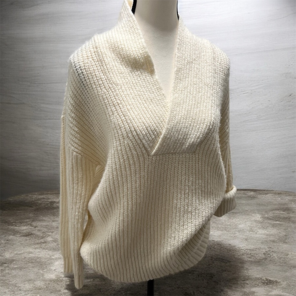 Talbots Cream Chunky Knit Wrap Neck Sweater Size Small NWOT Cozy Winter